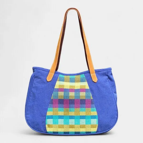 Dragolina Dragolina Schultertasche/ Shopper Bente mit Webstoff der Pwo Karen, Azurblau, – Produktbild 1 von 2