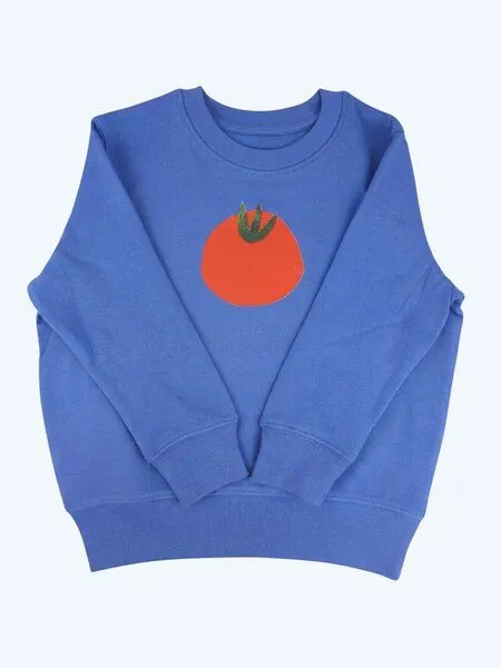 MelaDi Meladi Kinder Sweater aus Biobaumwolle - Tomate auf Aqua Blue, Natural white, – Produktbild 4 von 5