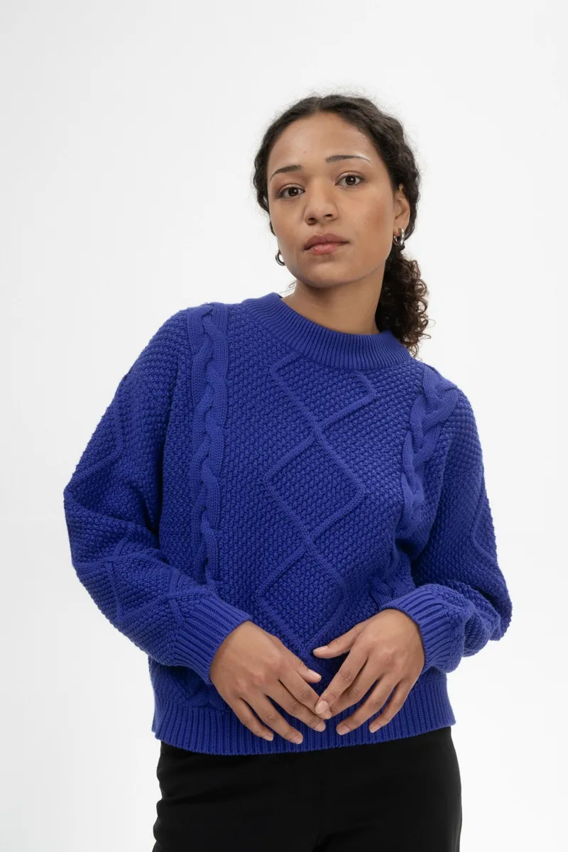 MELA MELA Damen vegan Strickpullover Cable Samaira Bold Blue, Dunkelblau, – Produktbild 2 von 2