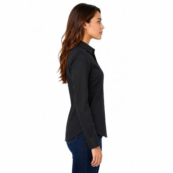 Bruno Barella Bruno Barella Damen Business Hemdbluse aus ägäischer Bio-Baumwolle – Regular Fit mit Brusttasche, Schwarz, – Produktbild 1 von 3