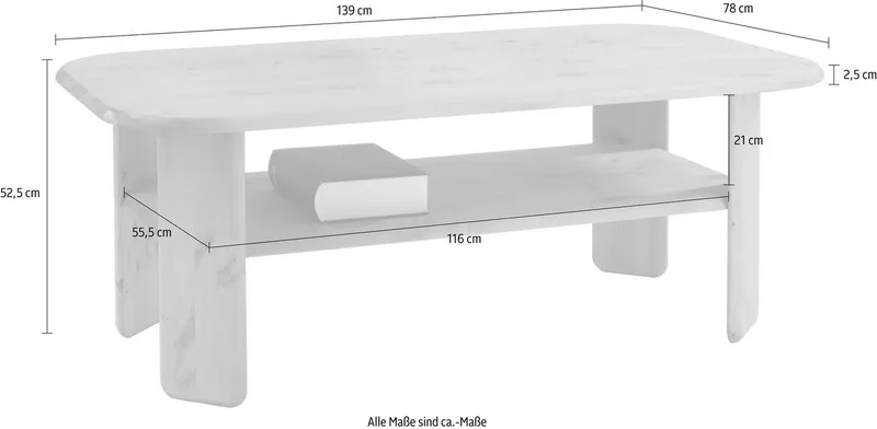 OTTO home Couchtisch Jayden 1, massives Kiefernholz, Höhe 52 cm, Breite 139 cm, Beige, – Produktbild 5 von 5