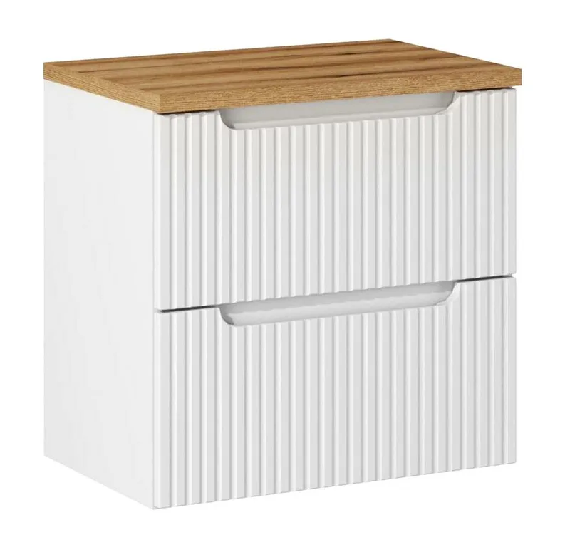 Lomadox Waschbeckenschrank NEWPORT-56-WHITE Waschtischunterschrank, 60cm breit, weiß und Eiche, gerillte Front, Weiß, – Produktbild 1 von 5
