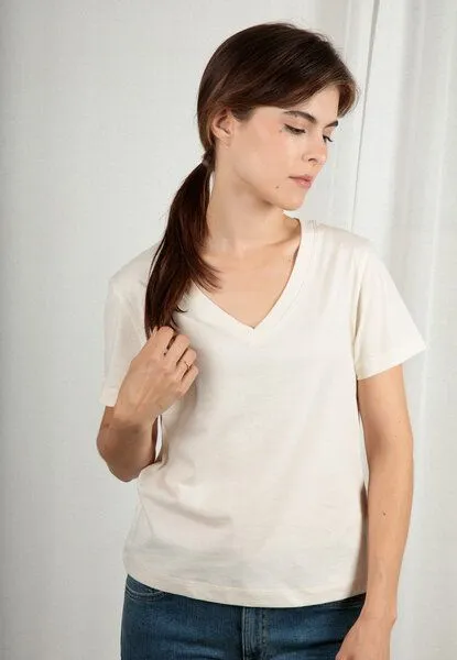 TORLAND TORLAND Damen T-Shirt mit V- Ausschnitt ISLA, Natur (natural raw), – Produktbild 1 von 4