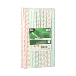PAPSTAR PAPSTAR Trinkhalme 100 x Trinkhalme Papier Ø 6 mm 22 cm farbig sortiert Stripes flexibel – Produktbild 1 von 1