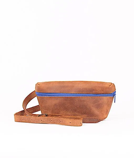 monday market monday market Bauchtasche Luca aus Pull-Up-Leder, Dunkelbraun-blau, – Produktbild 2 von 3