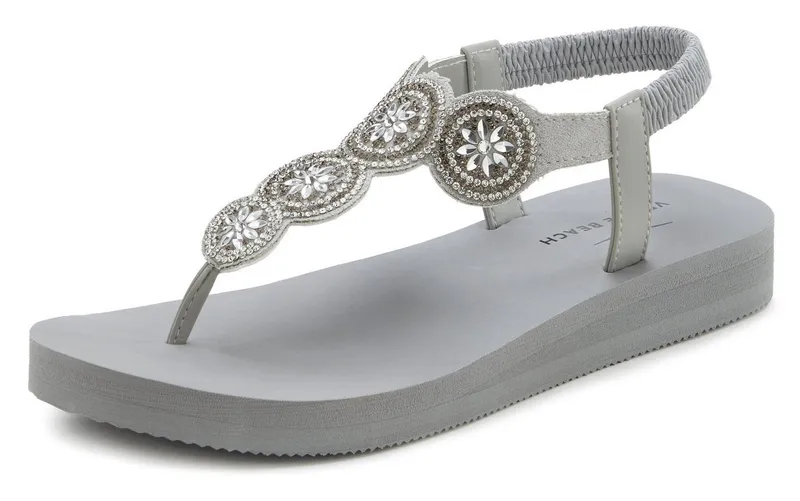 VENICE BEACH VENICE BEACH Sandale, Badeschuh, Badelatsche, Flip Flop, Badeschlappe, Sommerschuhe Badezehentrenner Zehentrenner ultraleicht mit Glitzerdetails VEGAN, Grau, – Produktbild 3 von 5