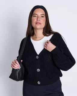 JAN N JUNE JAN 'N JUNE Damen vegan Strickjacke Lena Schwarz – Produktbild 1 von 1