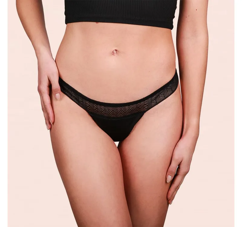 Taynie Taynie Periodenslip String - Periodenunterwäsche leichte Blutung - Damen (1-St., 1er-Pack) Auslaufsichere Periodenunterwäsche / Periodenslip aus Bio Baumwolle, Schwarz, – Produktbild 1 von 5
