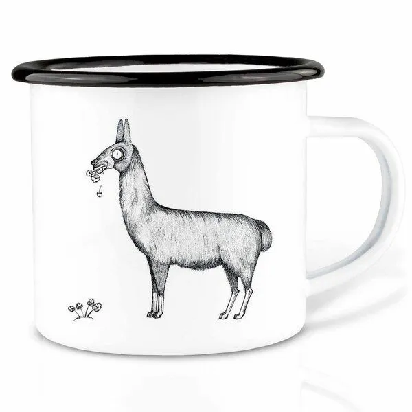 LIGARTI Emailletasse »Lama« von LIGARTI | 300 oder 500 ml | handveredelt in Deutschland | Cup, Kaffeetasse, Emaillebecher, Camping Becher – Produktbild 1 von 1