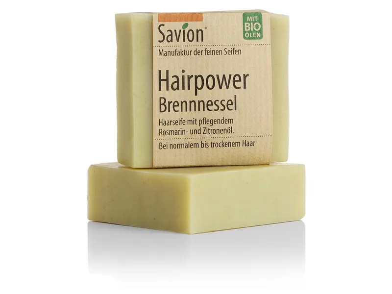 Savion - feine Seifen Manufaktur Savion - feine Seifen Manufaktur Bio Haarseife Hairpower Brennnessel 85 g Für normales bis trockenes Haar – Produktbild 1 von 1
