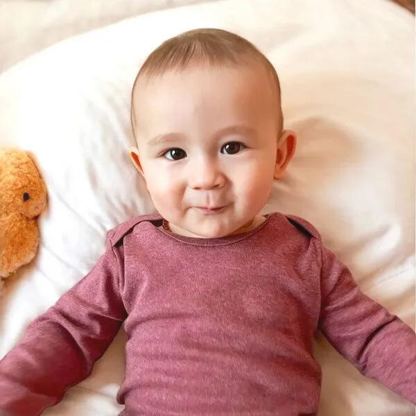 OrganicEra Baby Langarm Bodysuit 'OrganicEra' aus Bio Baumwolle, Bordeaux melange (rot), – Produktbild 1 von 4