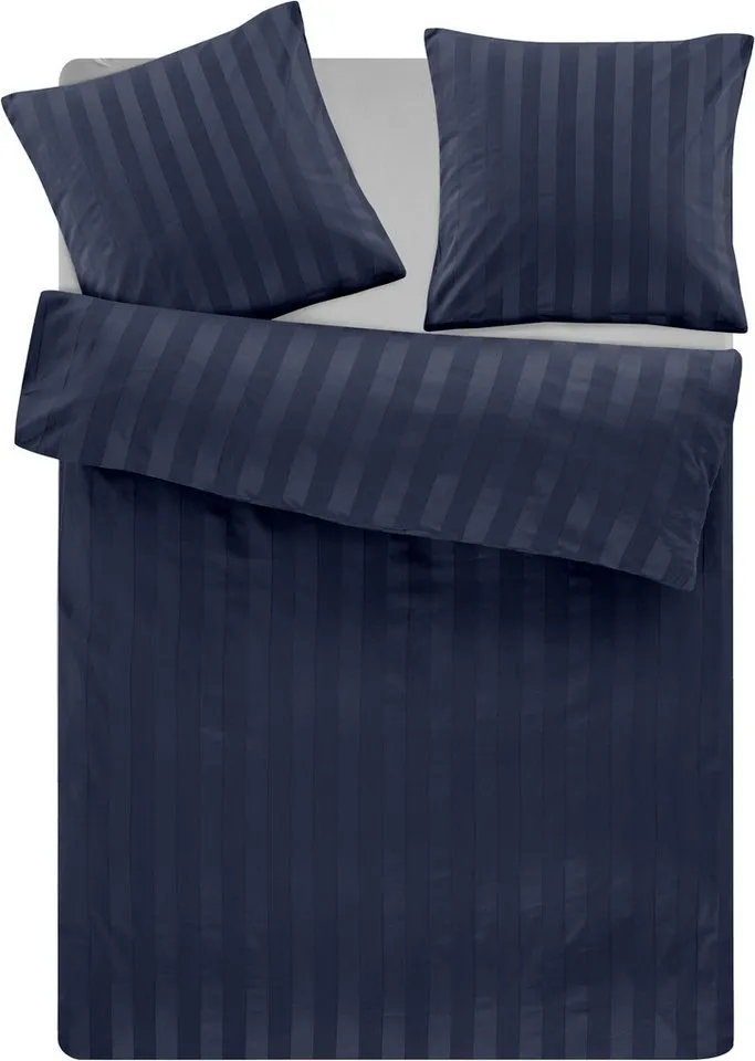 OTTO home Bettwäsche MALIA mit eingewebten Streifen, uni, Mako-Satin, 2 teilig, Bettwäsche aus 100% Baumwolle, Bettwäsche in Mako-Satin-Qualität, Blau, – Produktbild 2 von 5