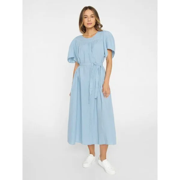 KnowledgeCotton Apparel KnowledgeCotton Apparel Kleid mit Bindegurt aus Bio-Leinen, Blau (asley blue), – Produktbild 1 von 4