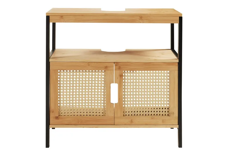 en.casa Waschbeckenunterschrank »Tervola« 60x60x35 cm Schwarz/Bambus, Beige|schwarz, – Produktbild 1 von 5