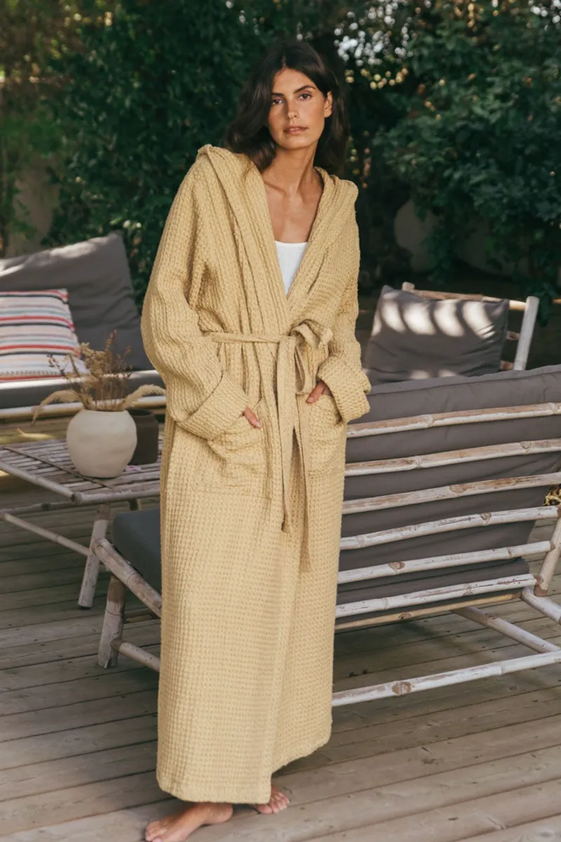 AmourLinen AmourLinen Damen vegan Bademantel Waffel Snuggle Senf, Gelb, – Produktbild 2 von 2