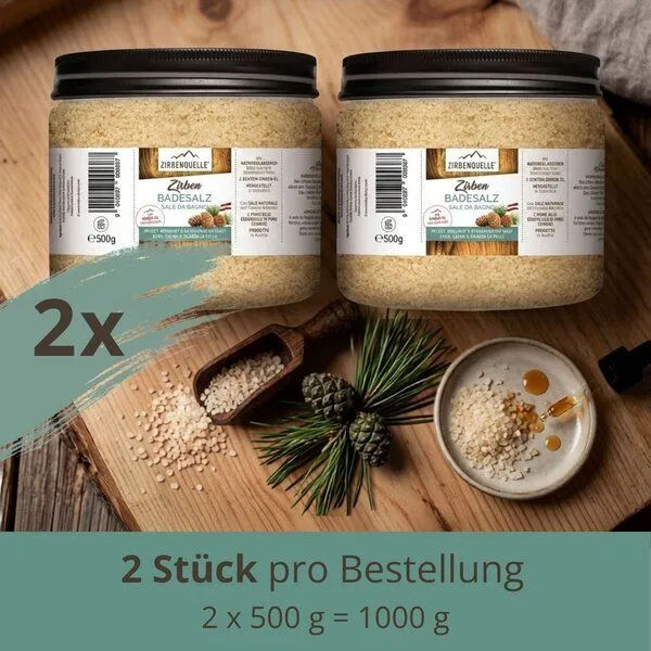 4betterdays 4betterdays 2er-Set Zirben Badesalz | 2x 500 g | Zirbenöl und Meersalz | Made in Austria – Produktbild 3 von 4