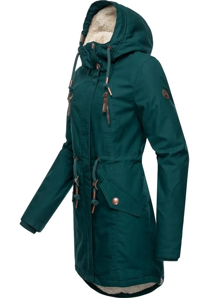 ragwear ragwear Wintermantel Elsie stylischer Winterparka mit Kapuze und Teddyfleece, Grau|grün, – Produktbild 3 von 4
