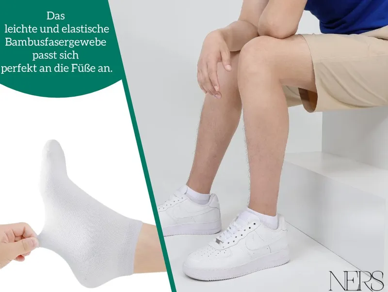 NERS Kurzsocken aus Bambus Damen & Herren, ohne drückende Naht & einschneidendes Gummi (Spar-Set, 10-Paar) Bambussocken, Atmungsaktiv, gegen Schweißfüße, in Geschnekbox, Weiß, – Produktbild 3 von 3