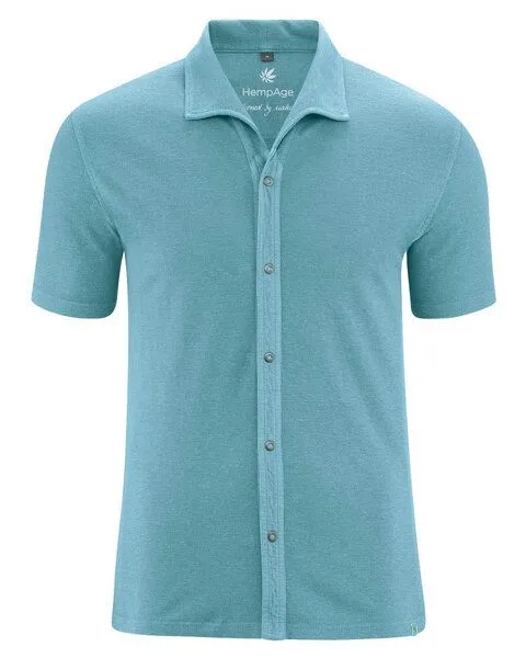 HempAge HempAge Jersey Pique Hemd Hanf/Biobaumwolle, Wave (blau), – Produktbild 1 von 2