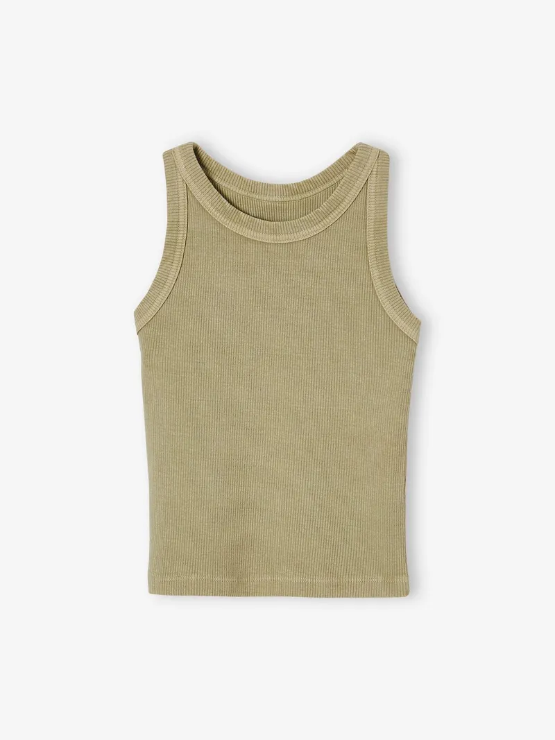 Vertbaudet Mädchen Trägertop aus Ripp, Khaki, – Produktbild 1 von 2