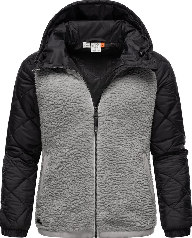 ragwear ragwear Outdoorjacke Leeloo Damen Übergangsjacke aus Teddyfleece mit gesteppten Ärmeln, Braun|grau, – Produktbild 2 von 5