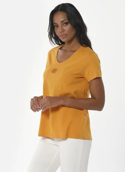ORGANICATION ORGANICATION T-Shirt aus Bio-Baumwolle mit Solar-Stickerei, Orange(mango), – Produktbild 3 von 4