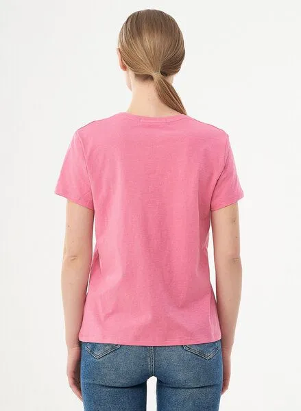 ORGANICATION ORGANICATION Damen Basic T-Shirt aus Bio-Baumwolle mit V-Ausschnitt, Hot pink, – Produktbild 4 von 4
