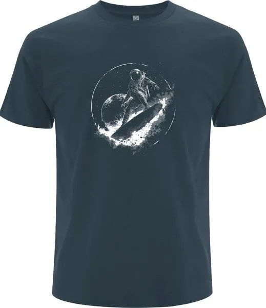 Spreecult Spreecult Surfing Astronaut- - Bio und Fair - Männer Unisex T-Shirt - Sternenhimmel, Denim blau, – Produktbild 2 von 2