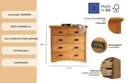 OTTO home Schubkastenkommode Konrad, Kommode, im Landhausstil, rustikal, Breite 94 cm, aus massiver, FSC®-zertifizierter Kiefer – Produktbild 1 von 1