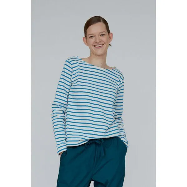 Basic Apparel Basic Apparel Gestreiftes Langarmshirt BRETON aus Bio-Baumwolle, Beige-blau (birch-surf), – Produktbild 1 von 2