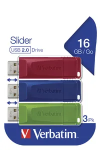 Verbatim Verbatim USB-Stick "Store'n'go Slider" USB 2.0, 16 GB rot, blau, grün, 3 Stk. – Produktbild 3 von 6