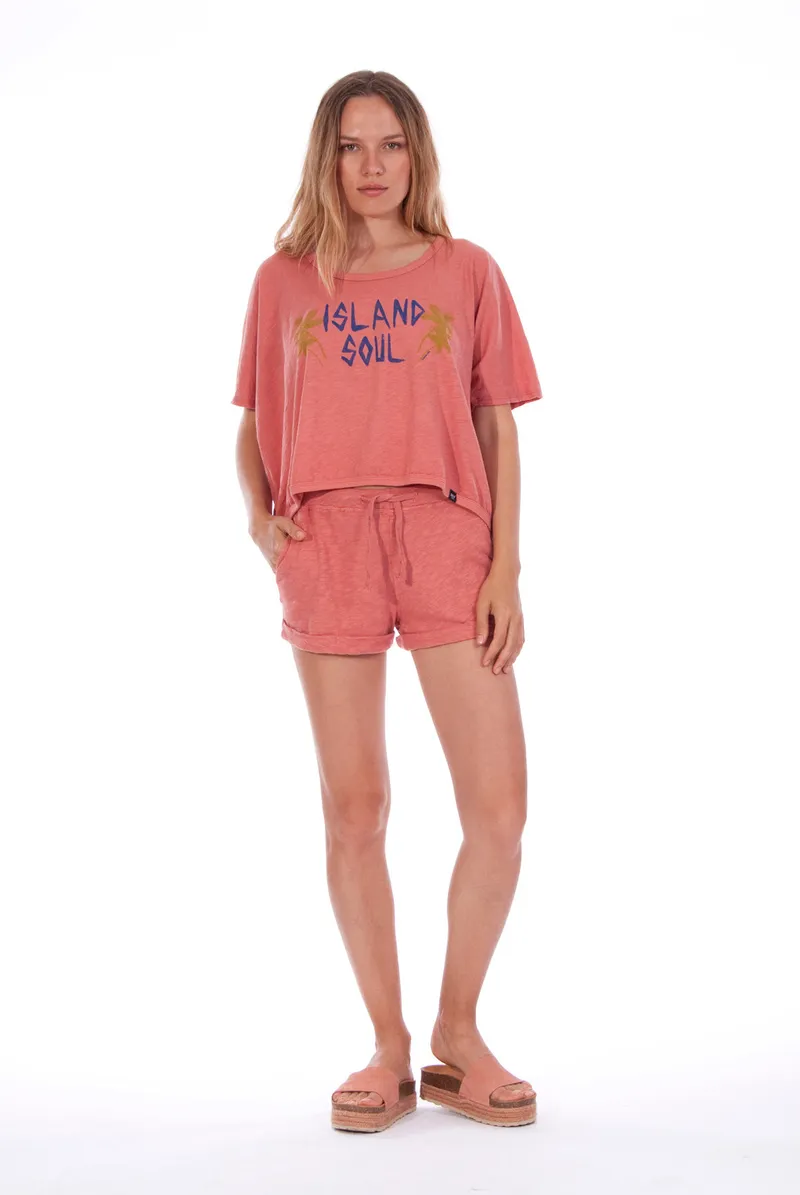 RAVENS VIEW IBIZA RAVENS VIEW IBIZA Damen vegan Mini Shorts Sonnenuntergang Koralle Lehm, Hell orange, – Produktbild 1 von 2