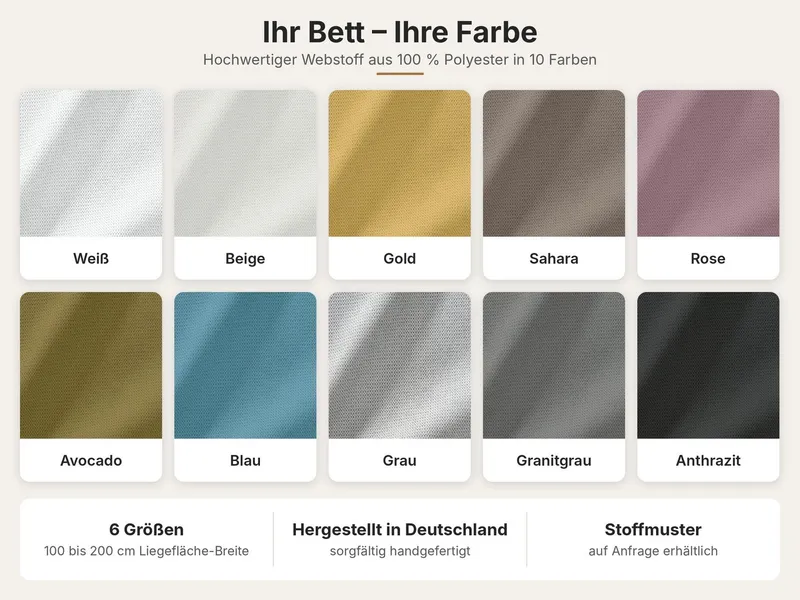Halmon Schlafkomfort Betten Polsterbett Dalas-Standard (Mit Stauraum unter der Liegefläche, erhältlich in 6 Größen, 10 attraktiven Farben mit oder ohne Matratze), Seitenhöhe 32cm, Hochwertiger Webstoff aus 100% Polyester, Weiß, – Produktbild 1 von 5