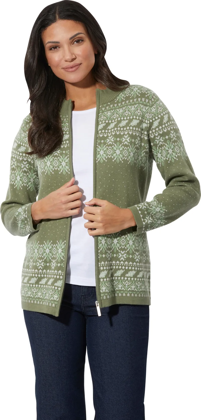 Witt Jacquardstrickjacke, Khaki-ecru-gemustert, – Produktbild 2 von 2