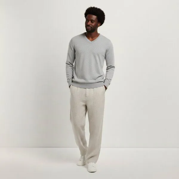 YTWOO YTWOO Herrenpullover mit V-Ausschnitt, Light grey heather, – Produktbild 1 von 4