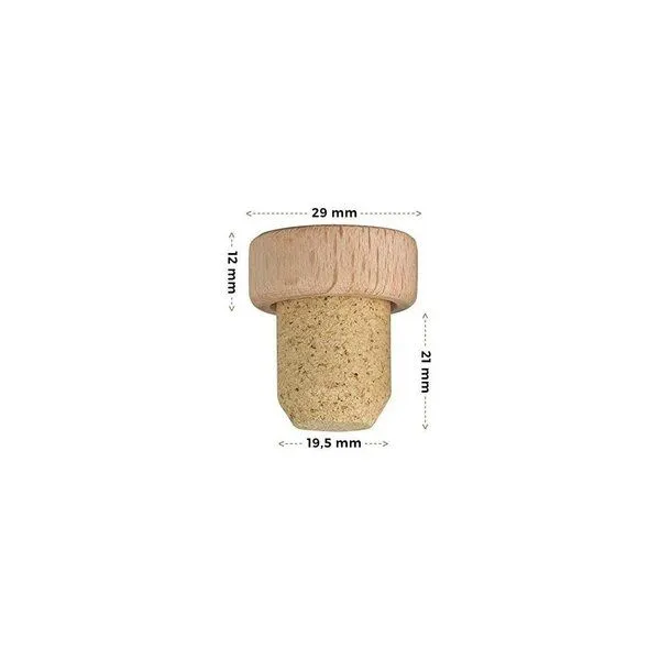 Kork-Deko Kork-Deko Griffkorken mit Holzgriff 19,5mm | Holzgriffkorken | Presskork | Für Gin, Spirituosen, Öle und Saft | Griffgröße 29 x 12 mm | 100er-Pack – Produktbild 3 von 4