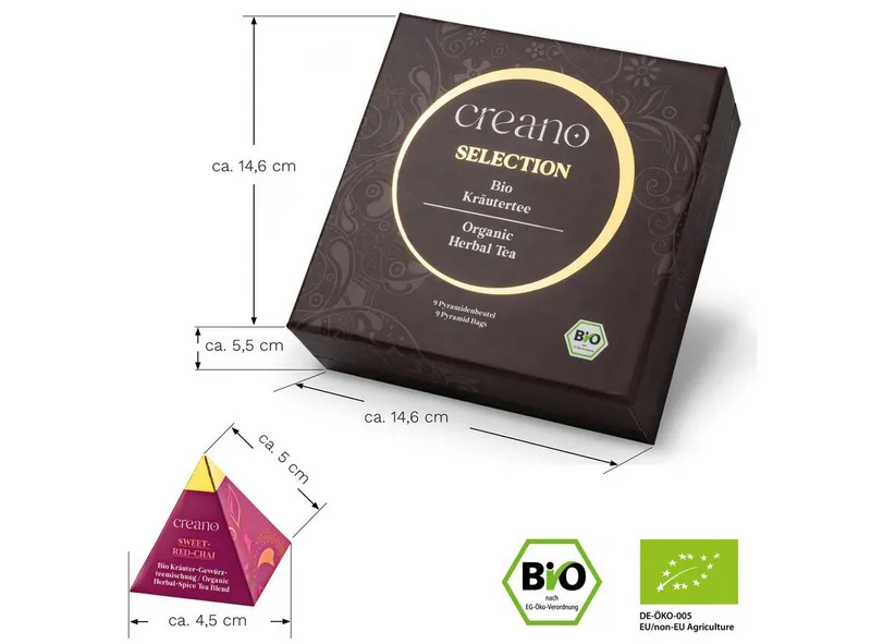 Creano Tee Bio Kräutertee 9er Pyramiden Geschenkset „ORGANIC HERBAL TEA“, 1 x 1 St. (9 Bio-Pyramiden-Teebeutel) – Produktbild 2 von 5