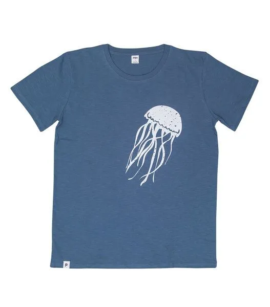 päfjes päfjes Qualle Jellyfish - Männer T-Shirt - Fair gehandelt aus Baumwolle Bio - Slub Blau, Blau, – Produktbild 2 von 3