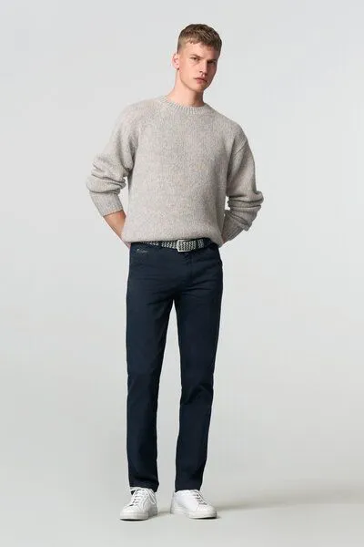 Meyer MEYER Mikrostruktur Baumwoll Chino, Blau (dunkelblau), – Produktbild 3 von 4