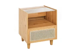 COSTWAY COSTWAY Nachttisch (1-St), Rattan Beistelltisch, mit Glastischplatte, aus Bambus – Produktbild 1 von 1