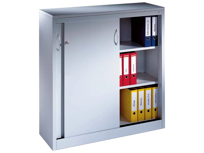C+P C+P Schiebetürenschrank aus Stahl 120 cm breit lichtgrau T 40 H 120 – Produktbild 1 von 1