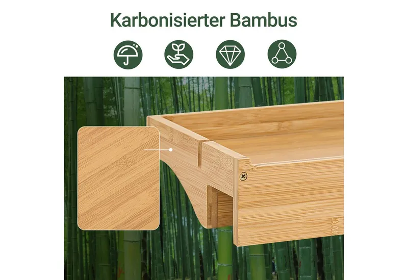 SoBuy Nachttisch NKD01, Klemmregal fürs Bett mit Kabelführung, Bambus, Bettablage mit Kabelführung Regal für Mobiltelefon Fernbedienung, Beige, – Produktbild 4 von 5