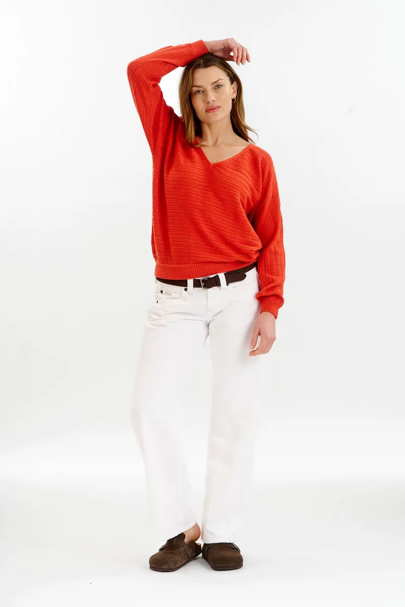 KOMODO KOMODO Damen vegan Pullover Pia Pointelle Rot, Rot, – Produktbild 2 von 2
