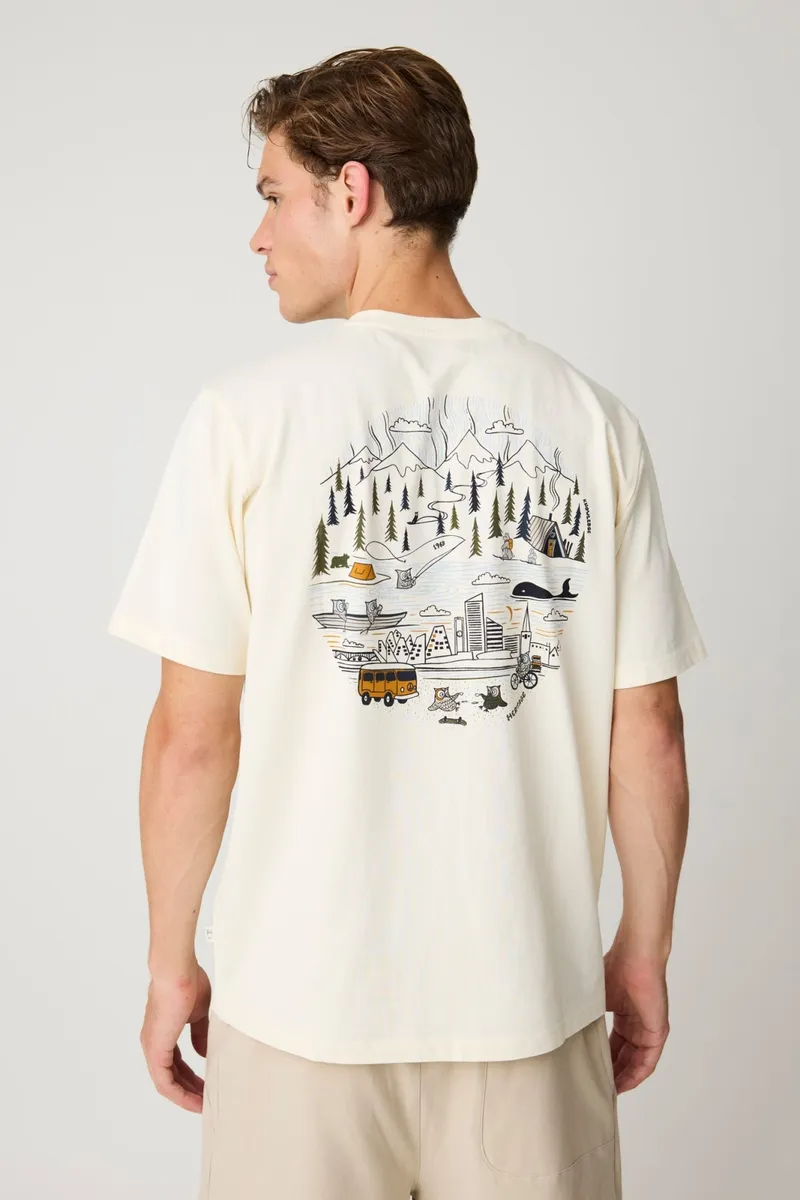 KnowledgeCotton Apparel KnowledgeCotton Apparel Herren vegan T-Shirt Mit Aufdruck Auf Der Rückseite Egret Weiß, Weiß, – Produktbild 2 von 4