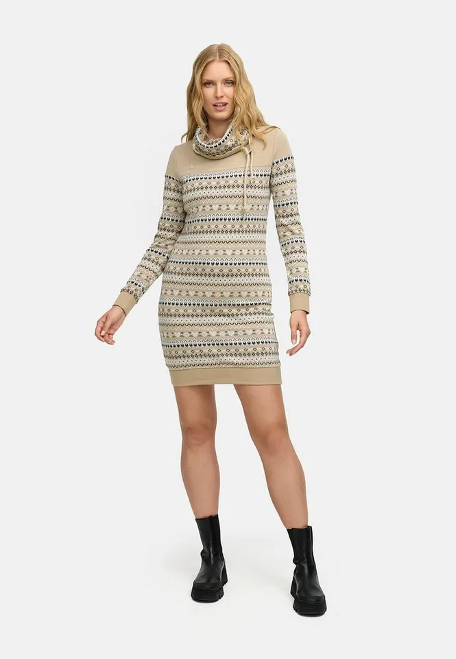ragwear ragwear Sweatkleid Chlloe Jacquard YOUMODO stylisches Langarmkleid mit verspieltem Print, Beige|braun, – Produktbild 4 von 5