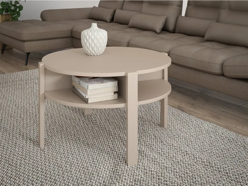 FORTE Beistelltisch Tobago, runder Couchtisch mit 4 Ablagefächern, B/H/T 74,4/45,5/74,4 cm, Durchmesser ca. 74,5 cm, Beige, – Produktbild 2 von 4