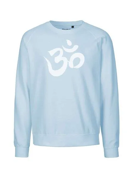 Peaces.bio - handbedruckte Biomode Peaces.bio - handbedruckte Biomode Bio Herren Sweatshirt Om, Hellblau, – Produktbild 1 von 2