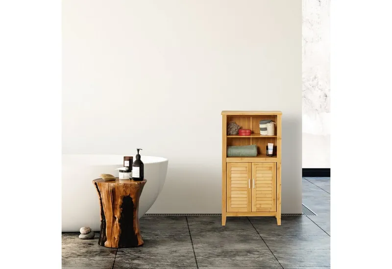 RELAXDAYS RELAXDAYS Midischrank Badezimmerschrank LAMELL Bambus (1-St), Braun, – Produktbild 2 von 5
