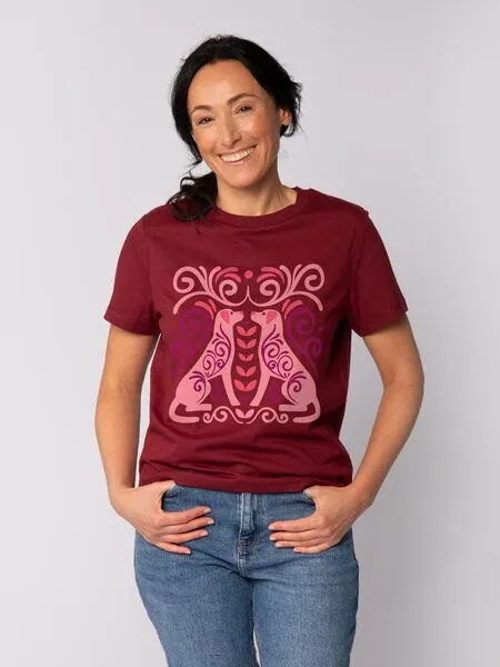 watapparel watapparel T-Shirt Frauen Hundeliebe, Burgundy, – Produktbild 3 von 3