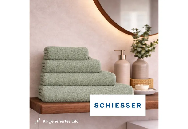 Schiesser Schiesser Waschhandschuh Milano Waschhandschuh-Set aus weicher Baumwolle in Frottier-Qualität, (5-St), mit Webbordüre, Grün, – Produktbild 6 von 6